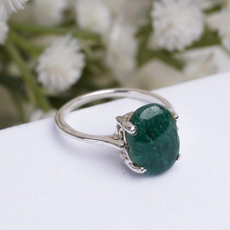 Green Jade Natural Gemstone Birthstone Handcrafted Ring