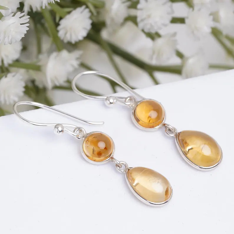 Natural Citrine Gemstone Handcrafted Drop Earrings