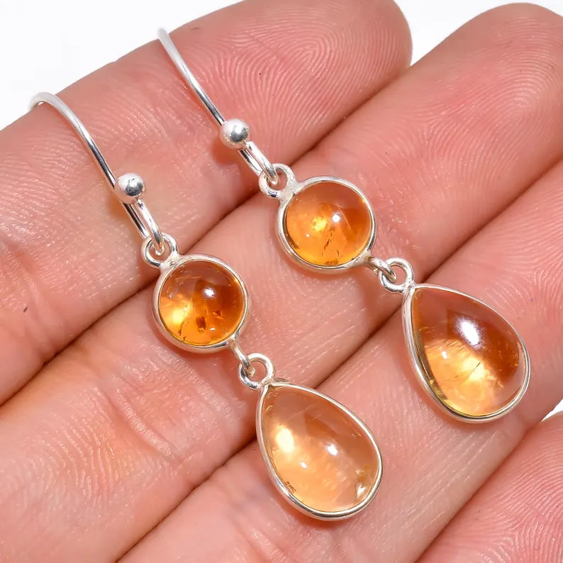 Natural Citrine Gemstone Handcrafted Drop Earrings