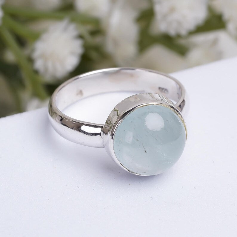 Aquamarine Natural Gemstone Handcrafted Statement Ring