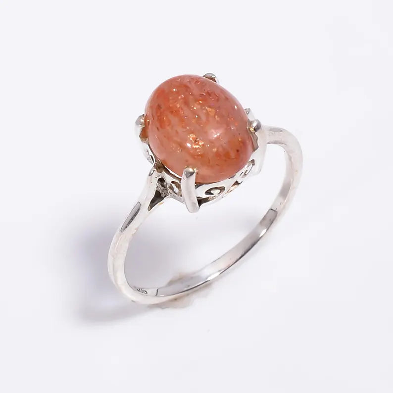 Natural Sunstone Gemstone Statement Handcrafted Ring