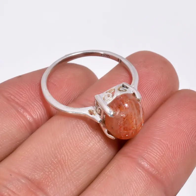 Natural Sunstone Gemstone Statement Handcrafted Ring