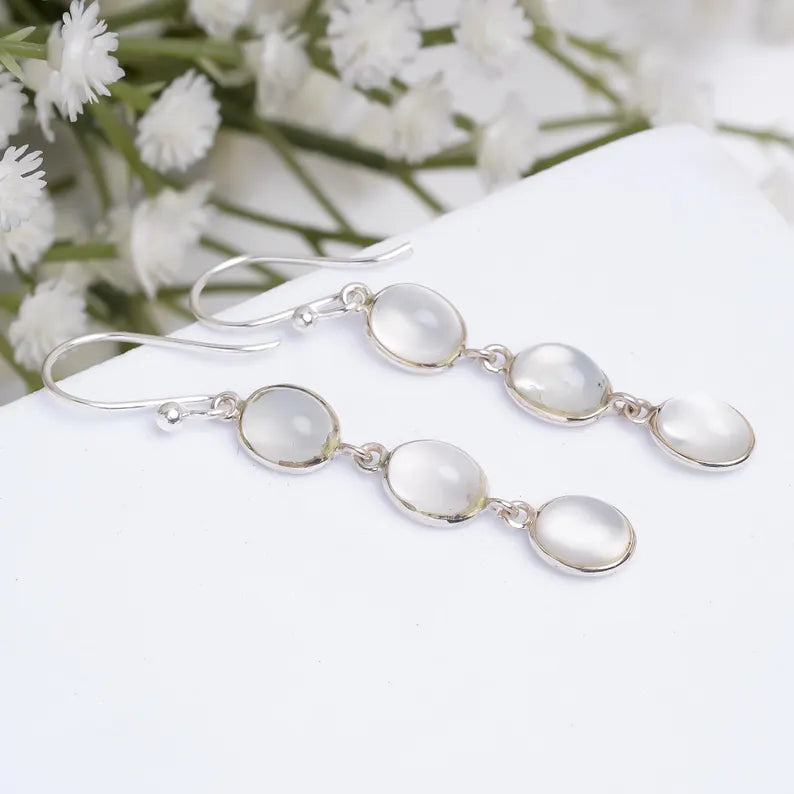 Natural Moonstone Gemstone Handcrafted Drop Earrings