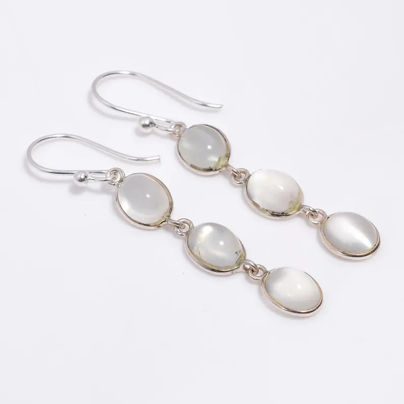 Natural Moonstone Gemstone Handcrafted Drop Earrings