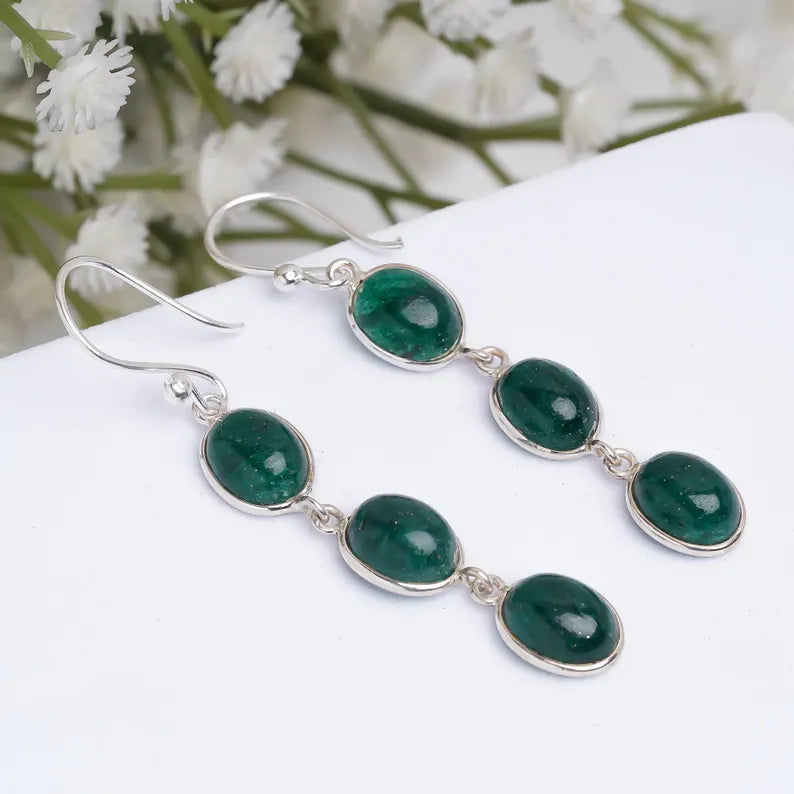 Green Jade Handcrafted Natural Gemstone Drop Earrings