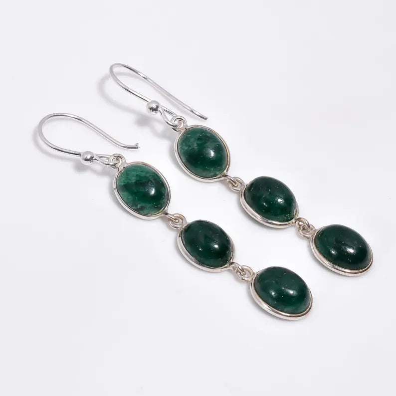 Green Jade Handcrafted Natural Gemstone Drop Earrings