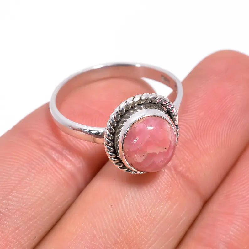 Rhodochrosite Statement Natural Gemstone Handcrafted Ring