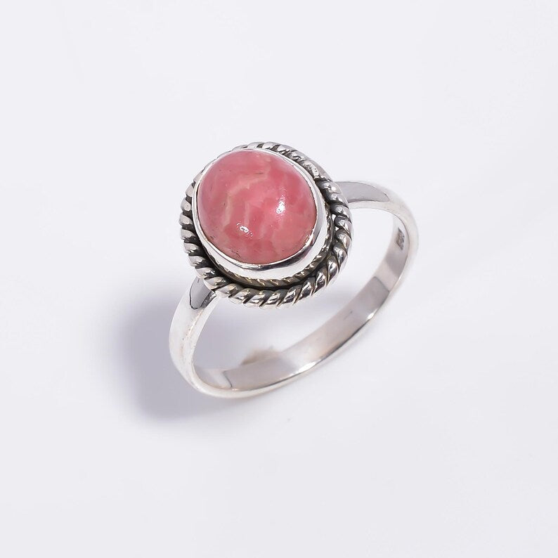 Rhodochrosite Statement Natural Gemstone Handcrafted Ring
