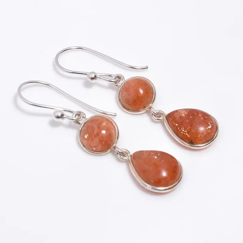 Natural Gemstone Handcrafted Sunstone Drop Earrings