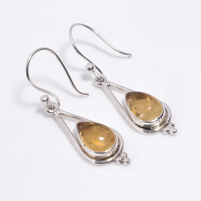 Citrine Handcrafted Natural Gemstone Drop Earrings