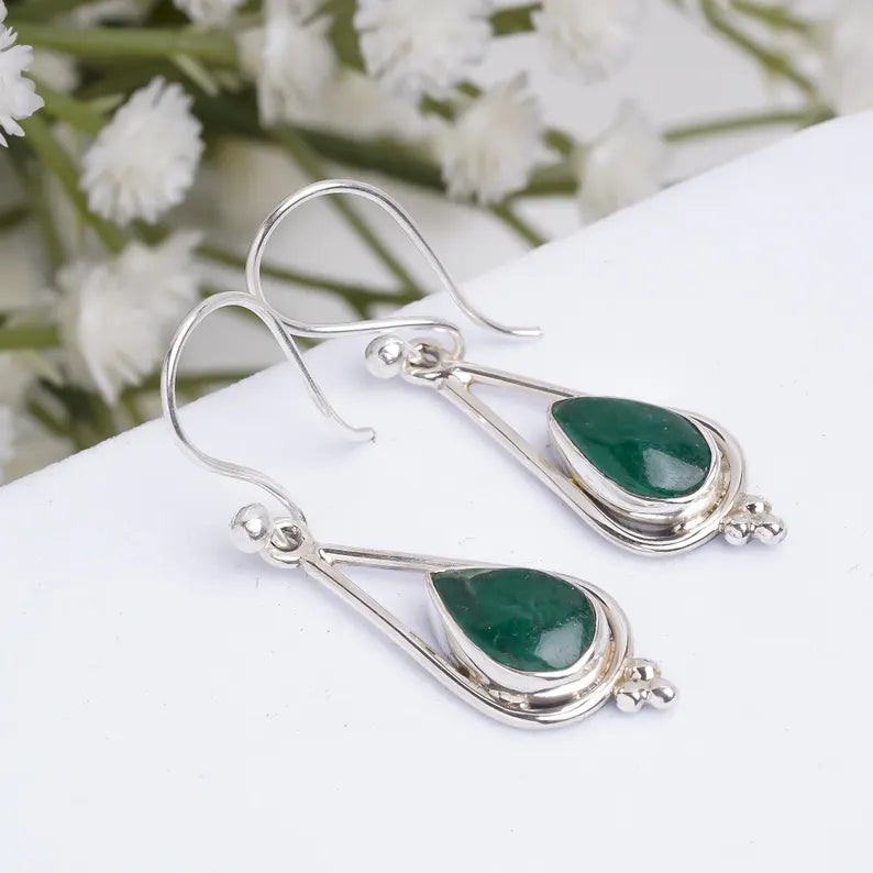 Green Jade Natural Gemstone Handcrafted Drop Earrings