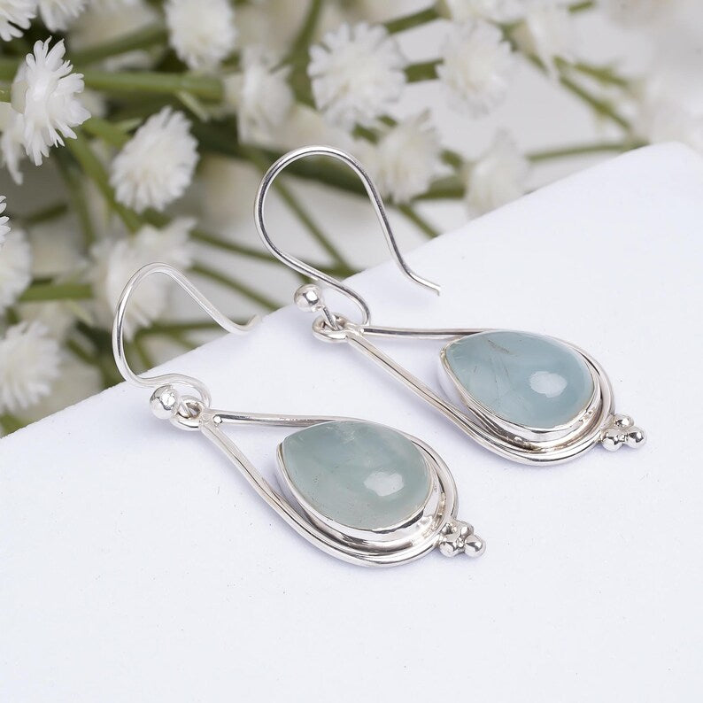 Chalcedony Handcrafted Natural Gemstone Drop Earrings