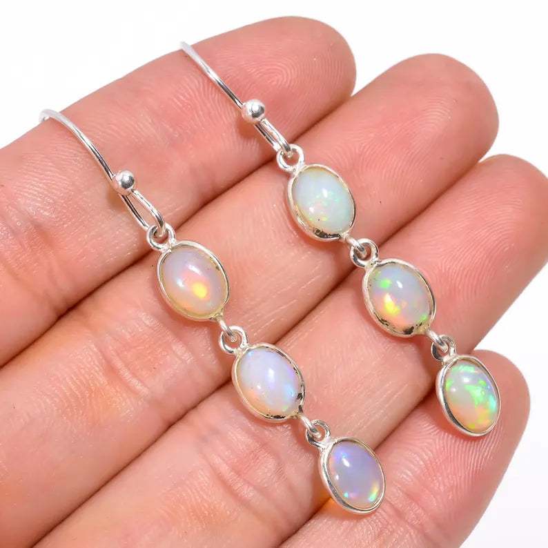 Opal Handcrafted Natural Gemstone Drop Earrings