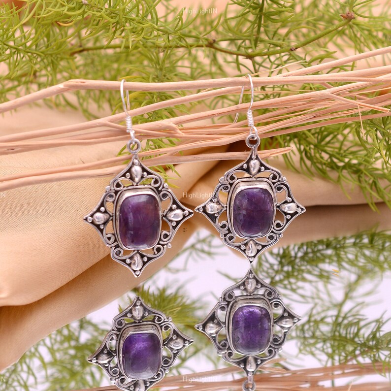 Amethyst Gemstone Handcrafted Drop Minimalist Earrings