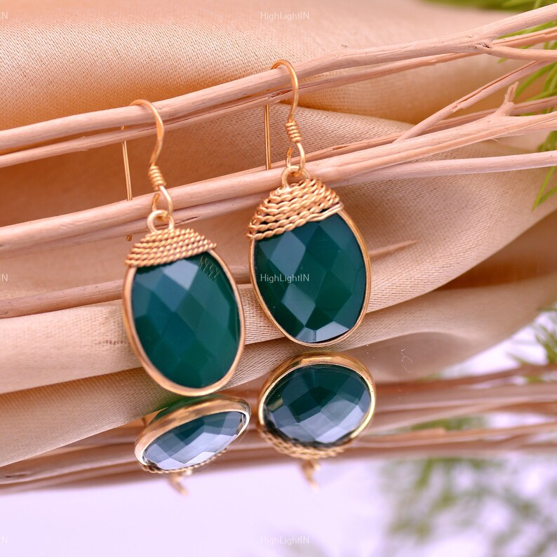 Green Onyx Gemstone Dangling Handcrafted Drop Earrings