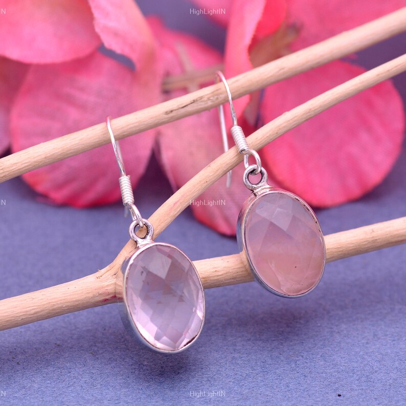 Rose Quartz Natural Gemstone Dangling Handcrafted Drop Earrings