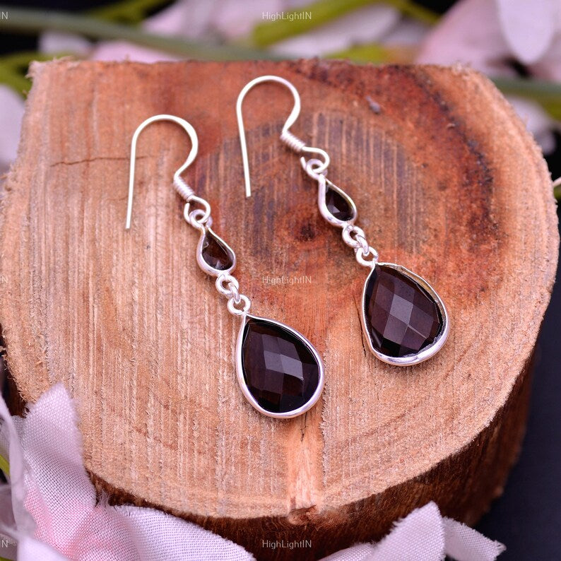 Natural Smoky Topaz Gemstone Handcrafted Dangle Earrings