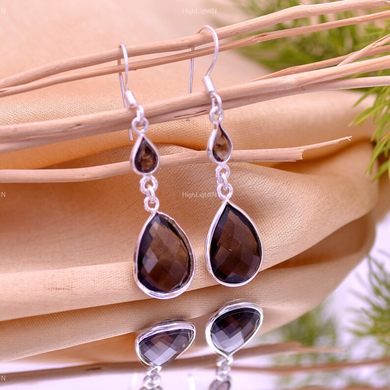 Natural Smoky Topaz Gemstone Handcrafted Dangle Earrings
