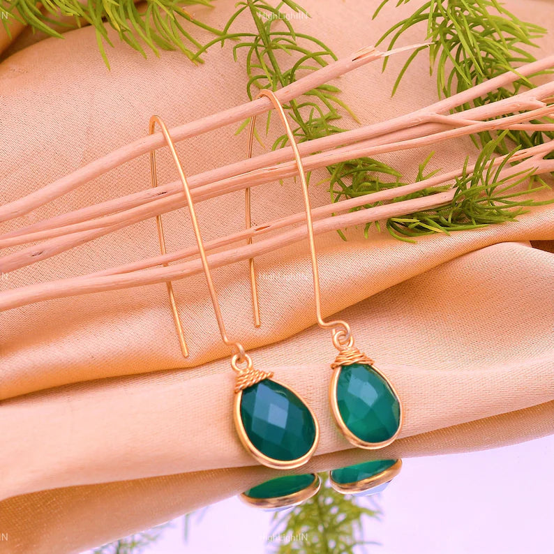 Green Onyx Gemstone Handcrafted Drop Minimalist Earrings