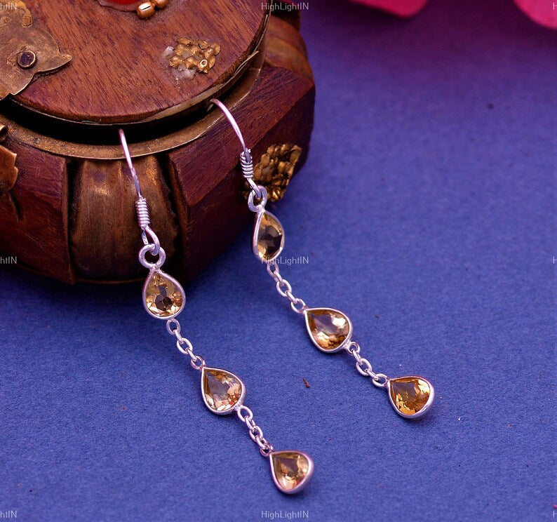 Citrine Dangling Gemstone Handcrafted Drop Earrings