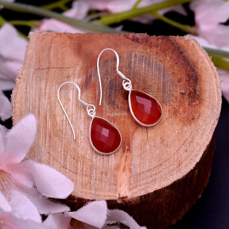 Carnelian Gemstone Dangling Handcrafted Drop Earrings