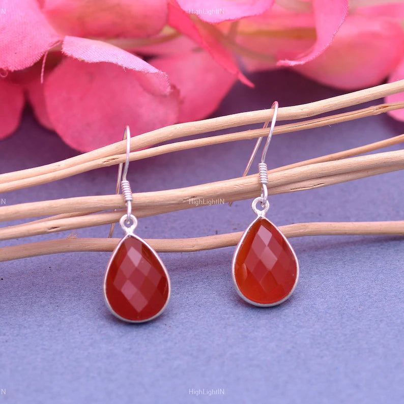Carnelian Gemstone Dangling Handcrafted Drop Earrings