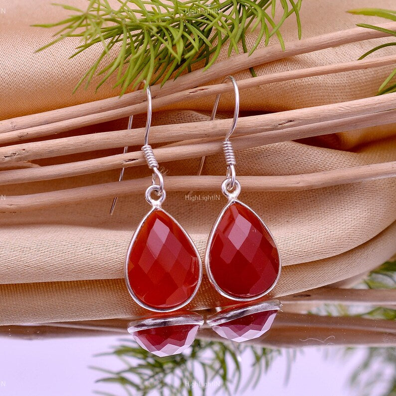 Carnelian Gemstone Dangling Handcrafted Drop Earrings