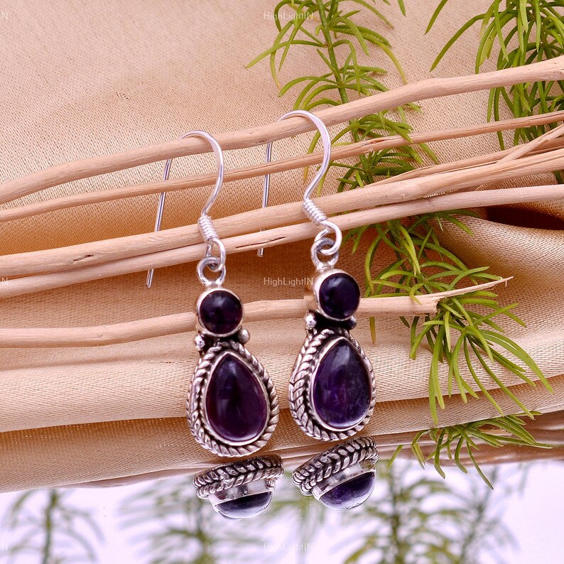 Amethyst Gemstone Dangling Handcrafted Drop Earrings