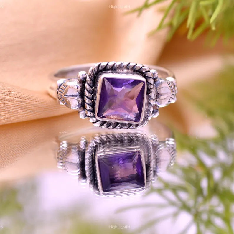 Natural Amethyst Handcrafted Statement Gemstone Ring