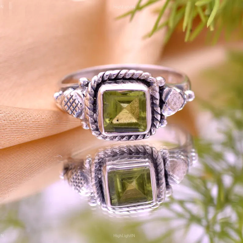 Natural Peridot Handcrafted Gemstone Statement Ring