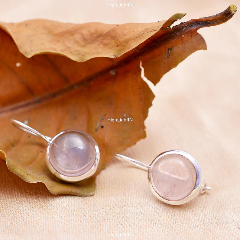 Rose Quartz Natural Gemstone Handcrafted Dangling Earrings