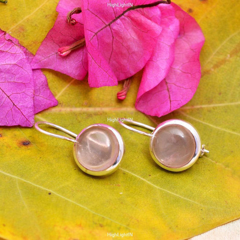 Rose Quartz Natural Gemstone Handcrafted Dangling Earrings