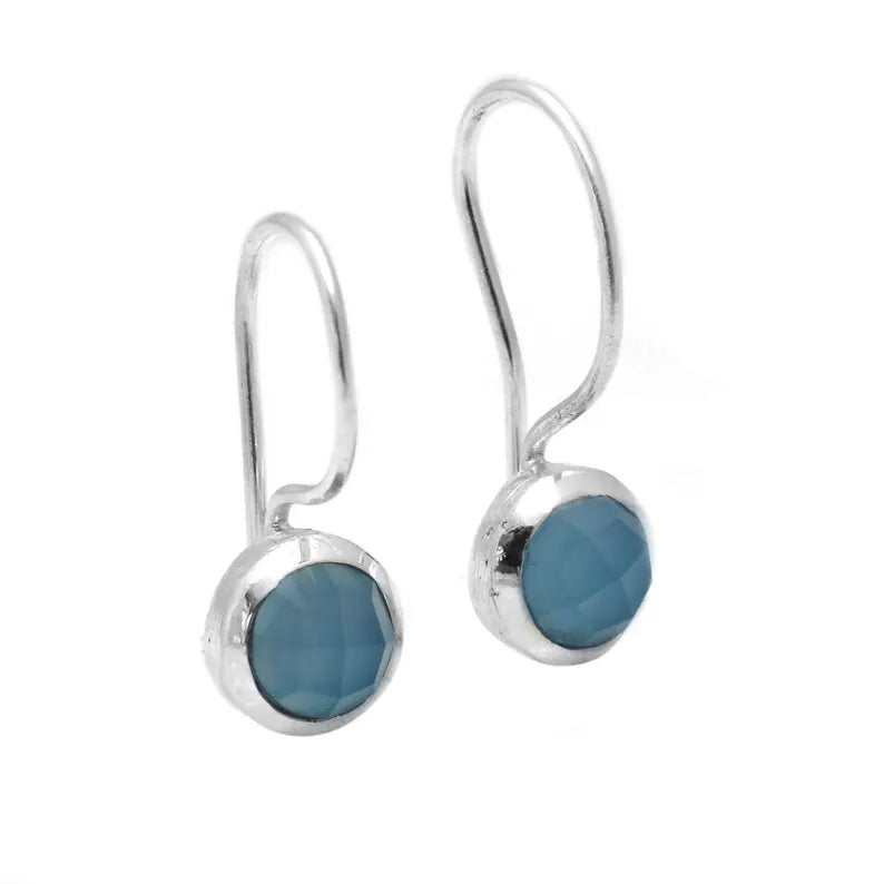 Natural Aqua Chalcedony Gemstone Handcrafted Drop Earrings