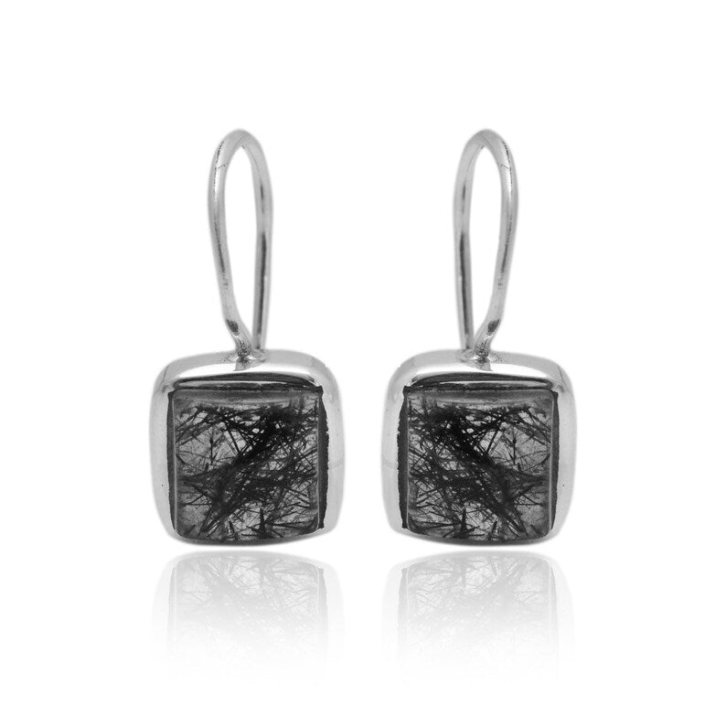 Black Rutile Gemstone Dangling Handcrafted Drop Earrings