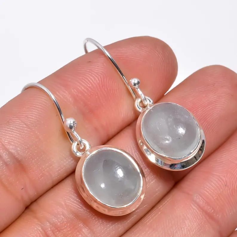 Natural Moonstone Gemstone Handcrafted Drop Earrings