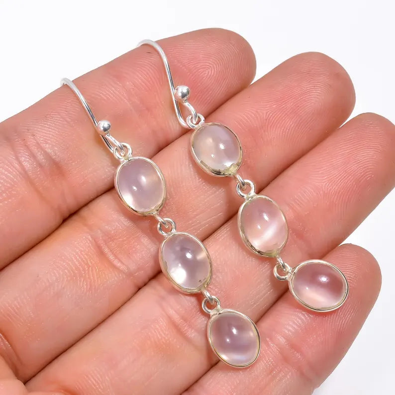 Natural Moonstone Gemstone Handcrafted Drop Earrings