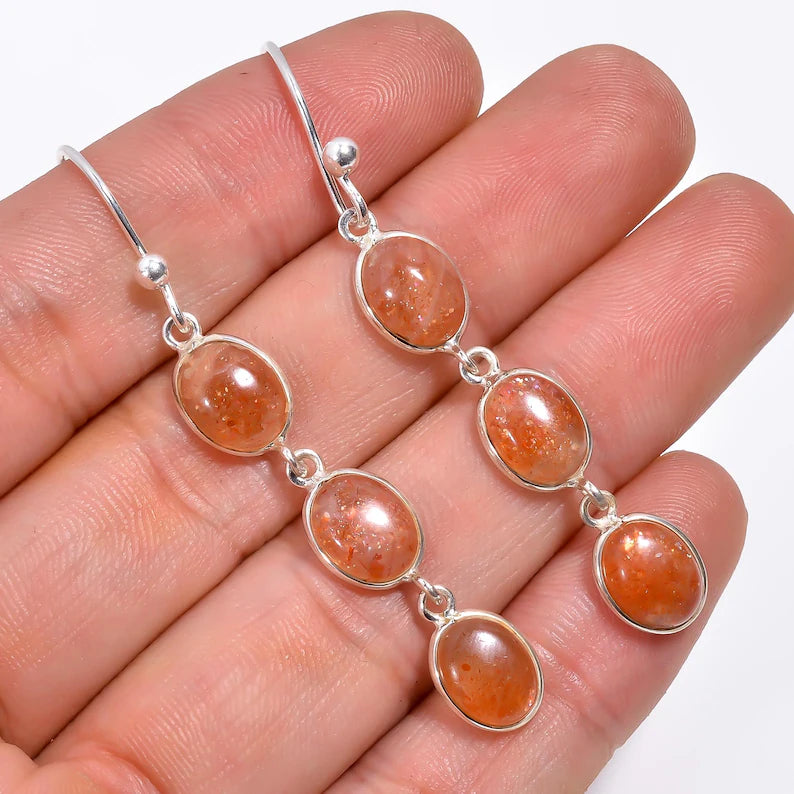 Natural Sunstone Handcrafted Gemstone Drop Earrings