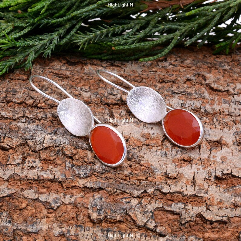Carnelian Gemstone Handcrafted Drop and Dangle Earrings