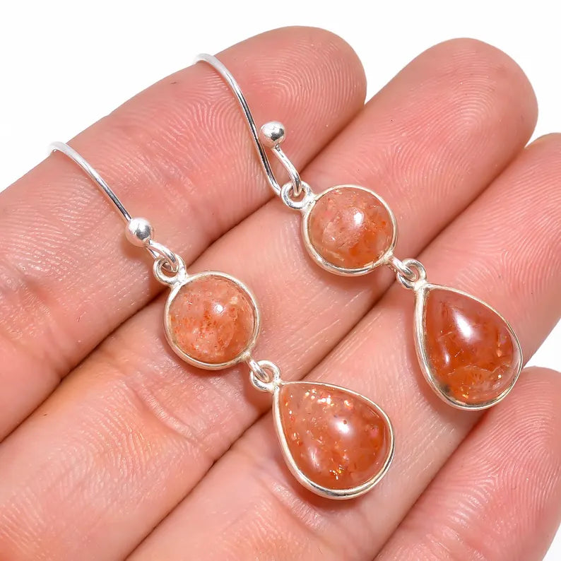 Natural Gemstone Handcrafted Sunstone Drop Earrings