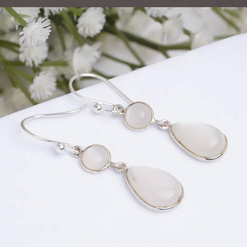 Natural Moonstone Gemstone Handcrafted Drop Earrings