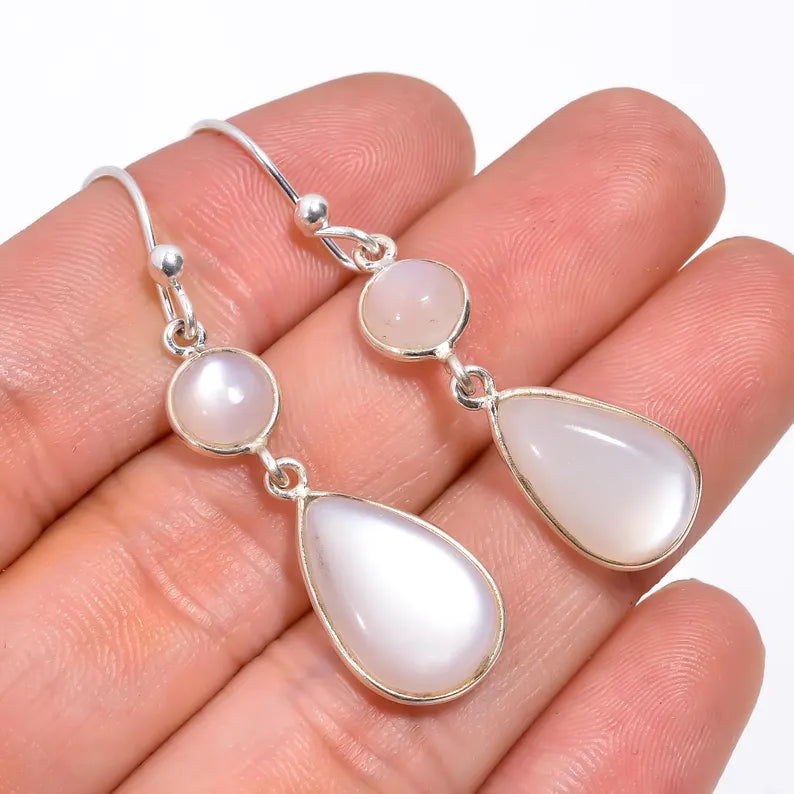 Natural Moonstone Gemstone Handcrafted Drop Earrings
