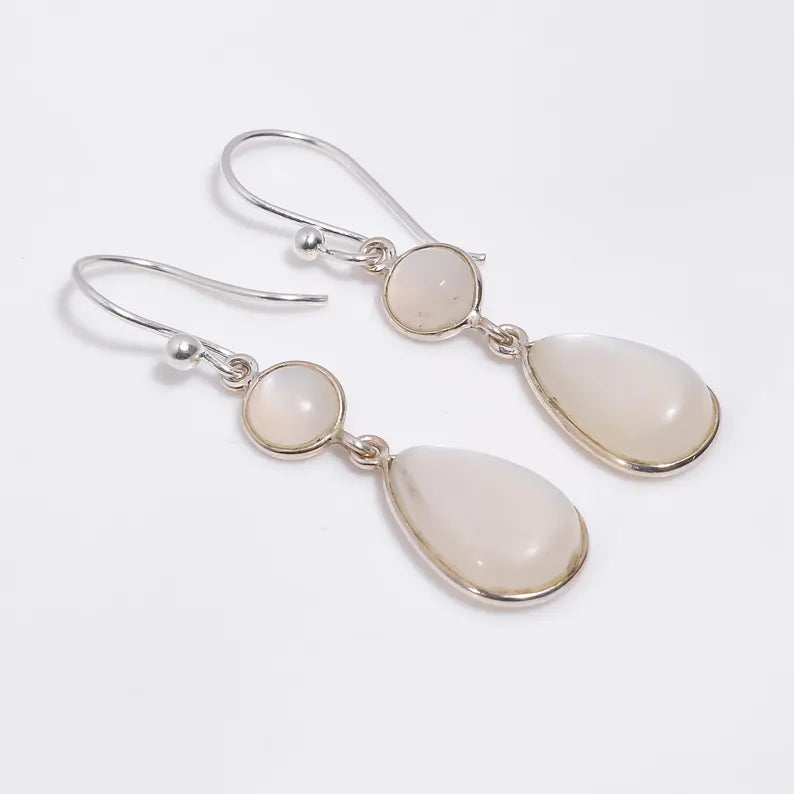 Natural Moonstone Gemstone Handcrafted Drop Earrings