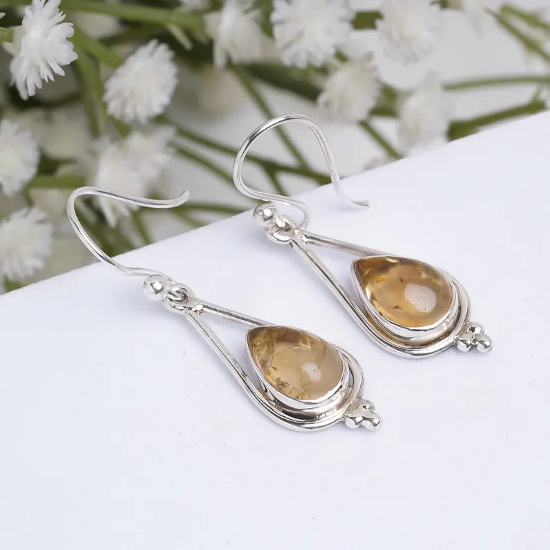 Citrine Handcrafted Natural Gemstone Drop Earrings
