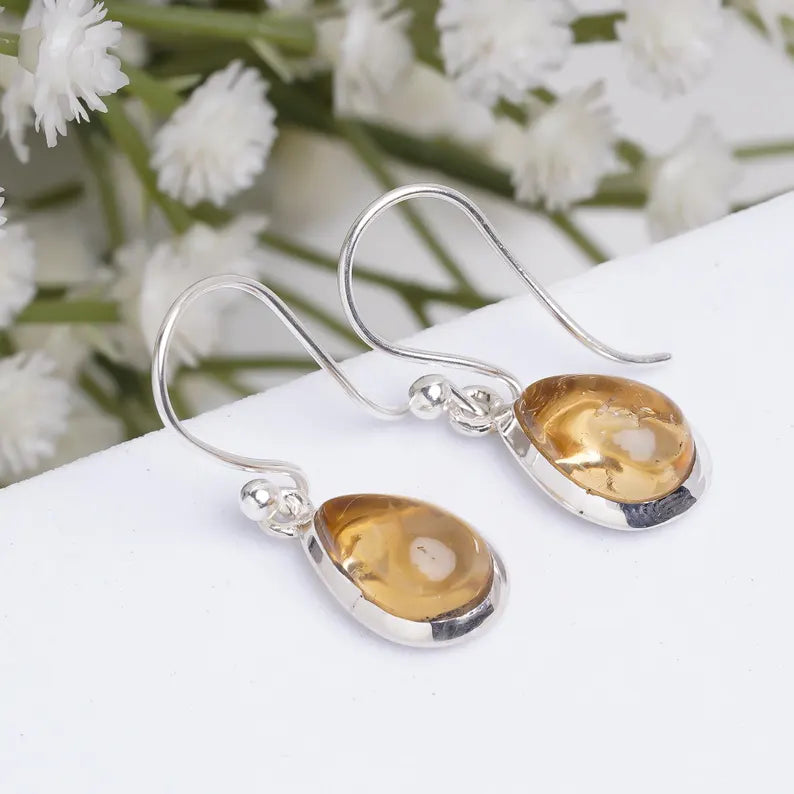 Citrine Handcrafted Natural Gemstone Drop Minimalist Earrings