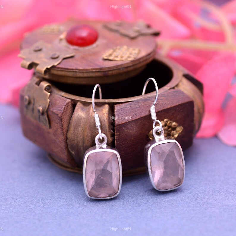 Rose Quartz Natural Gemstone Drop Handcrafted Earrings