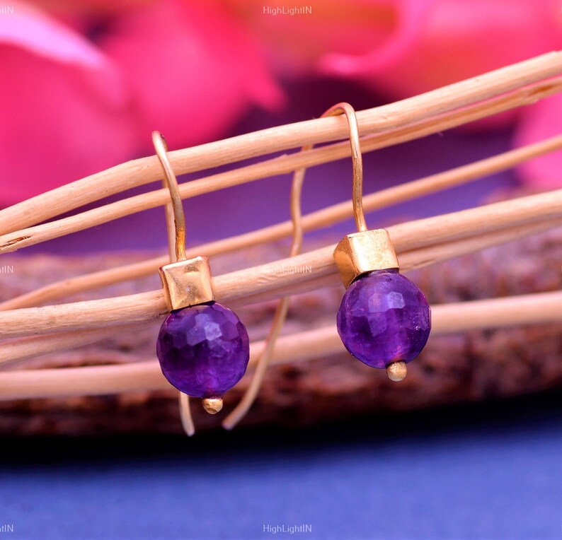 Amethyst Gemstone Drop Handcrafted Minimalist Earrings