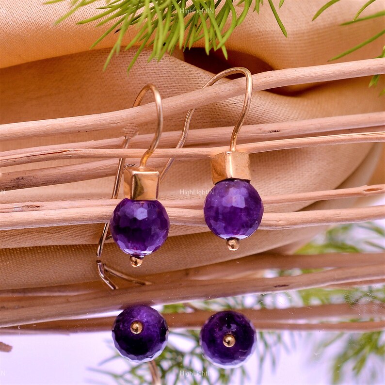 Amethyst Gemstone Drop Handcrafted Minimalist Earrings