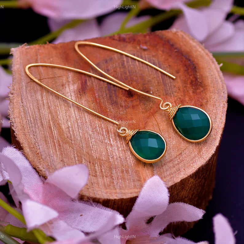 Green Onyx Gemstone Handcrafted Drop Minimalist Earrings