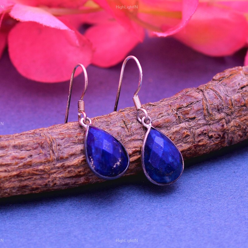 Natural Lapis Lazuli Gemstone Handcrafted Drop Earrings