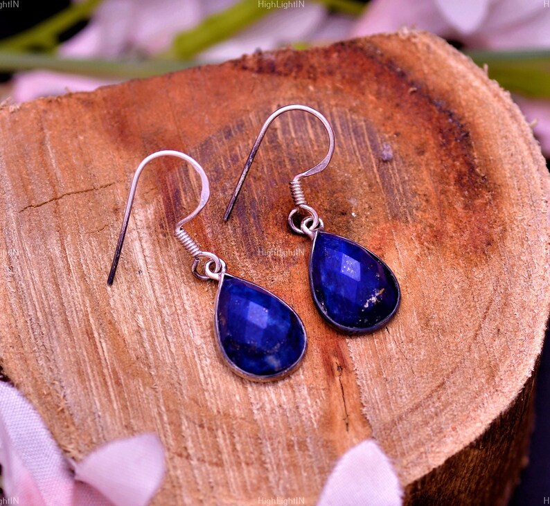 Natural Lapis Lazuli Gemstone Handcrafted Drop Earrings